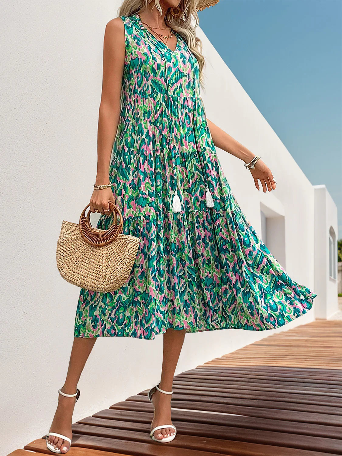 Perfee Tassel Printed Dress