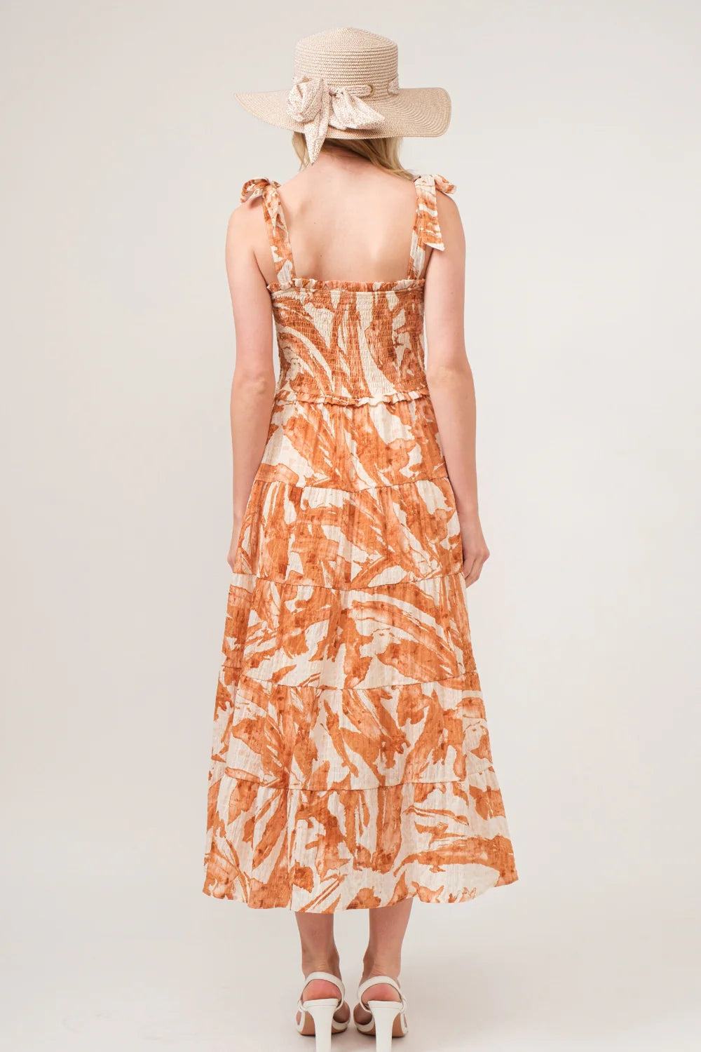 And the Why Tie Shoulder Smocked Midi Tiered Dress