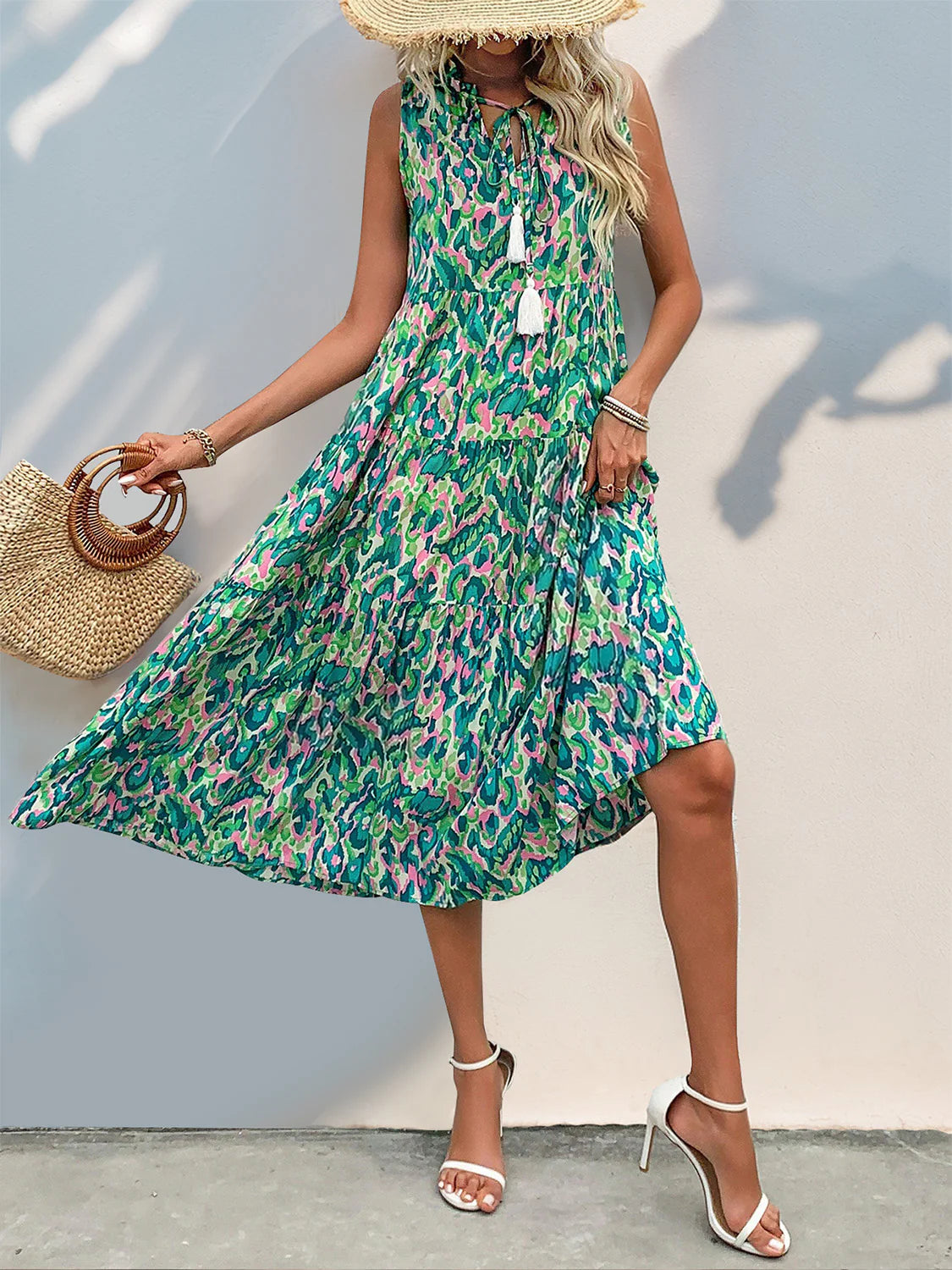 Perfee Tassel Printed Dress