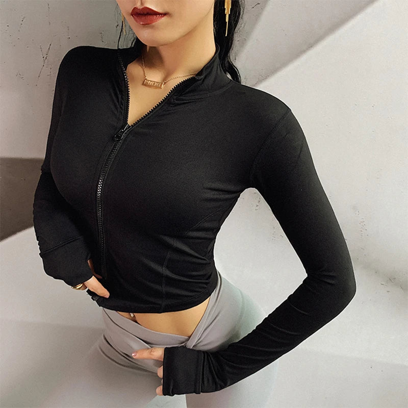 Women Long Sleeve Zip Fitness Top Workout Gym Activewear Sport Clothes