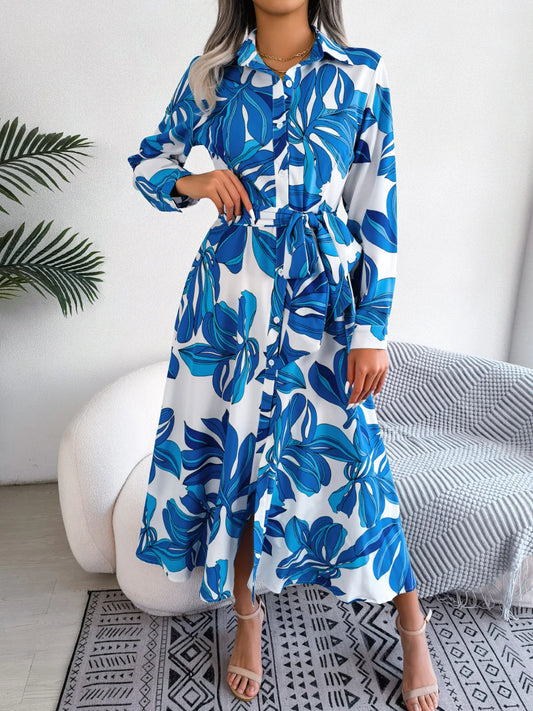 Tied Button up Long Sleeve Dress