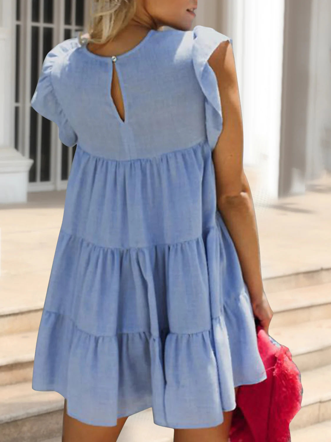 Ruched round Neck Cap Sleeve Mini Dress