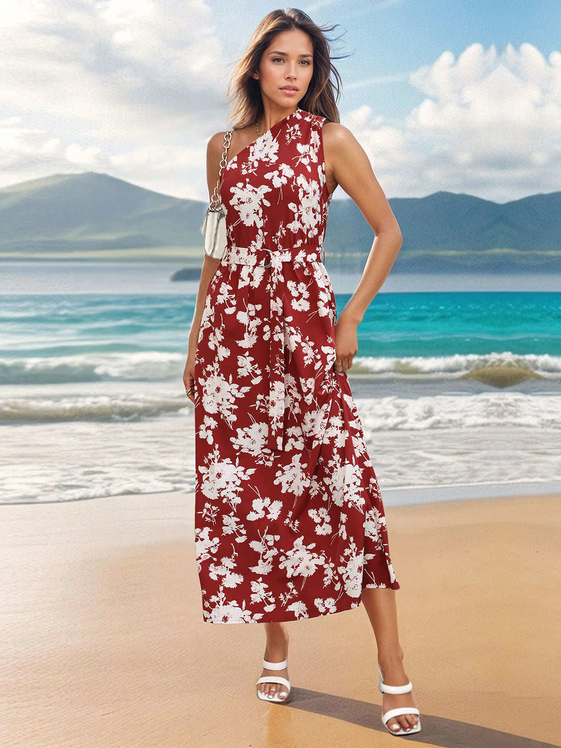 Floral Printed One Shoulder Dress
