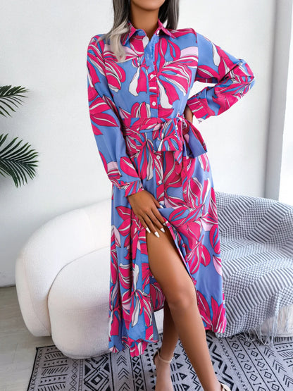 Tied Button up Long Sleeve Dress