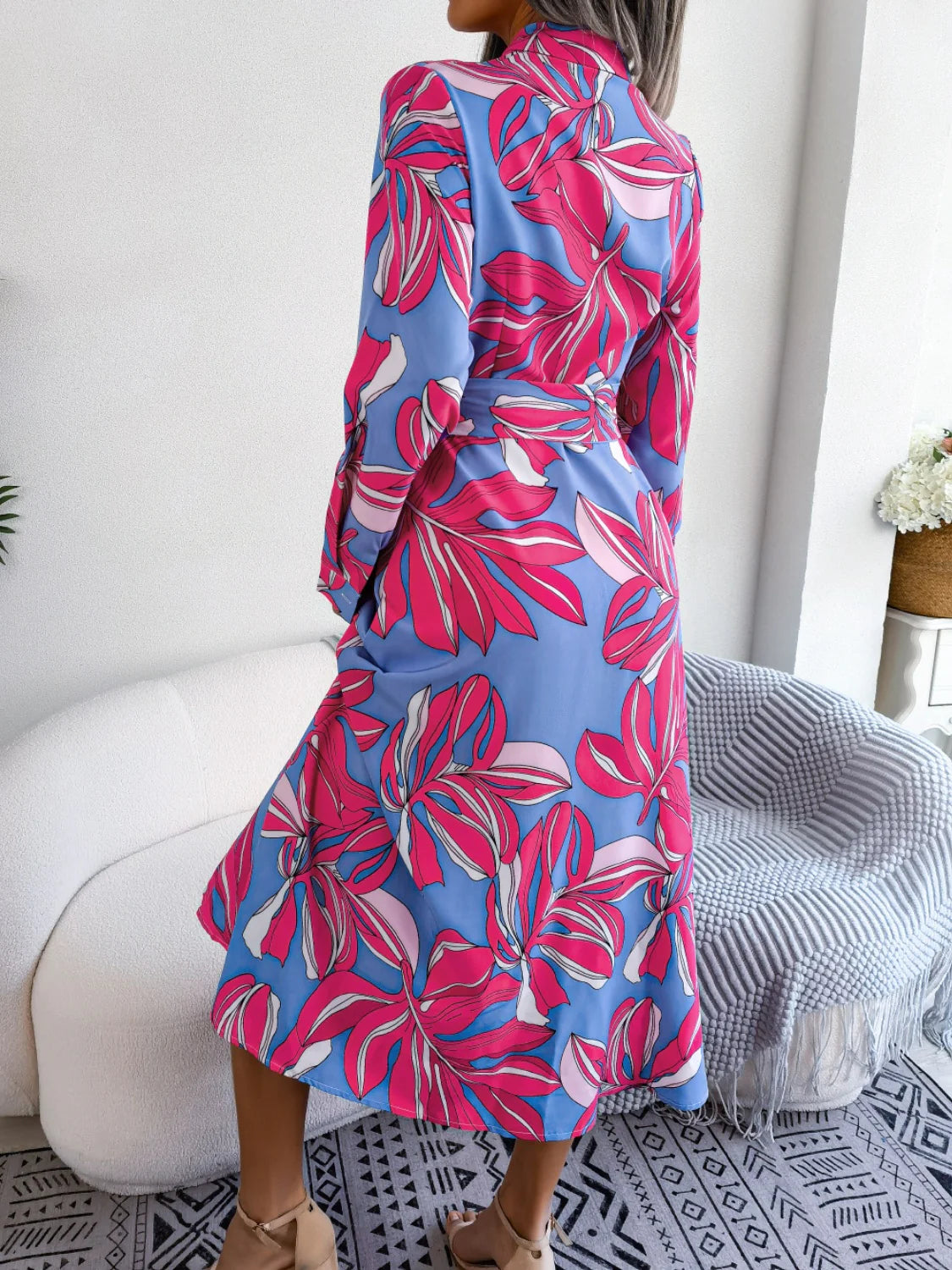Tied Button up Long Sleeve Dress