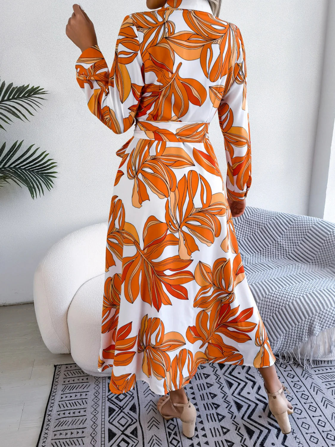 Tied Button up Long Sleeve Dress