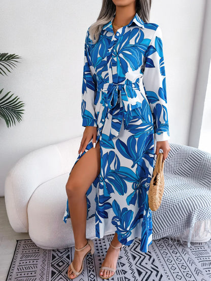Tied Button up Long Sleeve Dress