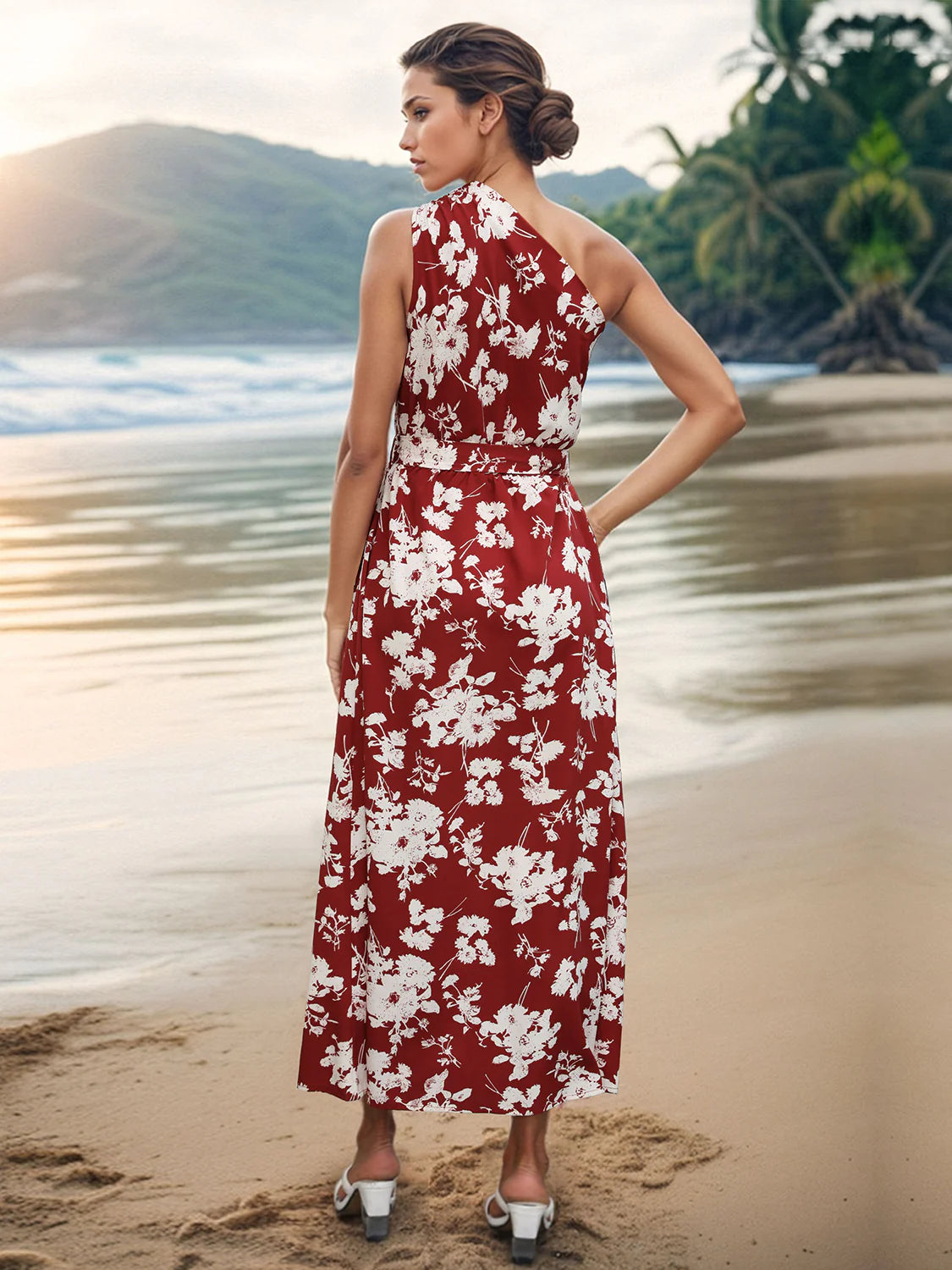 Floral Printed One Shoulder Dress