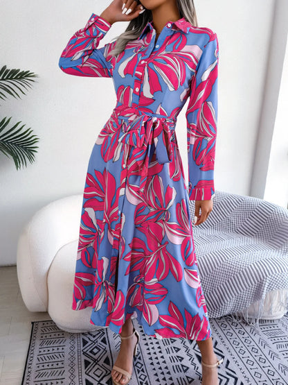 Tied Button up Long Sleeve Dress