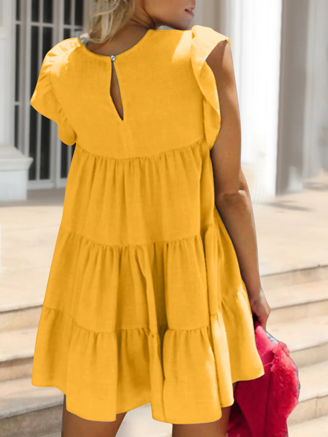 Ruched round Neck Cap Sleeve Mini Dress