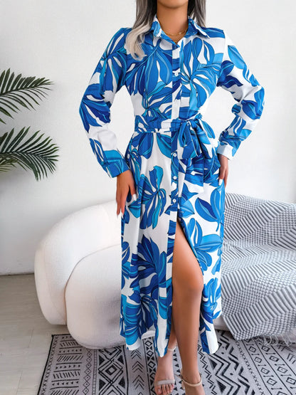 Tied Button up Long Sleeve Dress