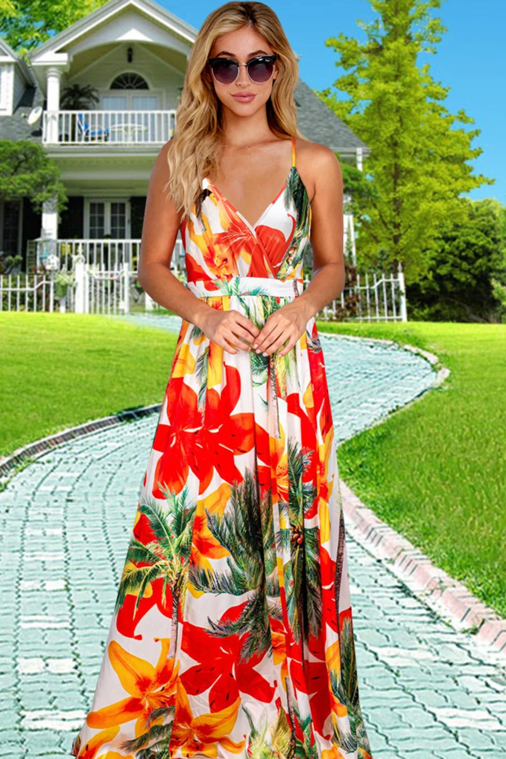 Printed Surplice Cami Dress