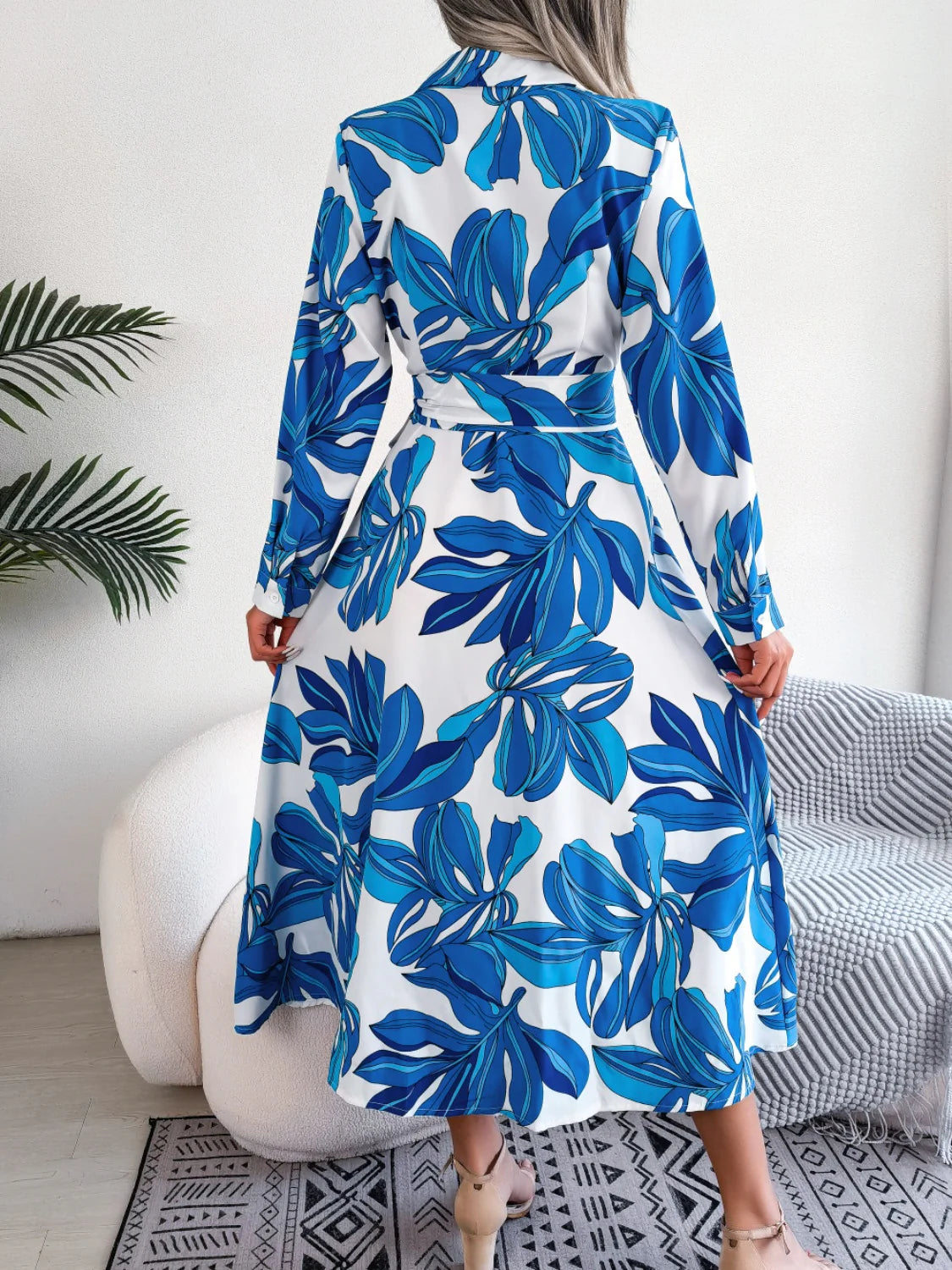 Tied Button up Long Sleeve Dress