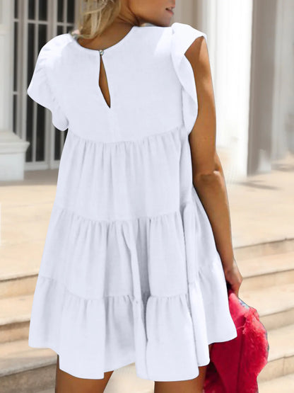 Ruched round Neck Cap Sleeve Mini Dress