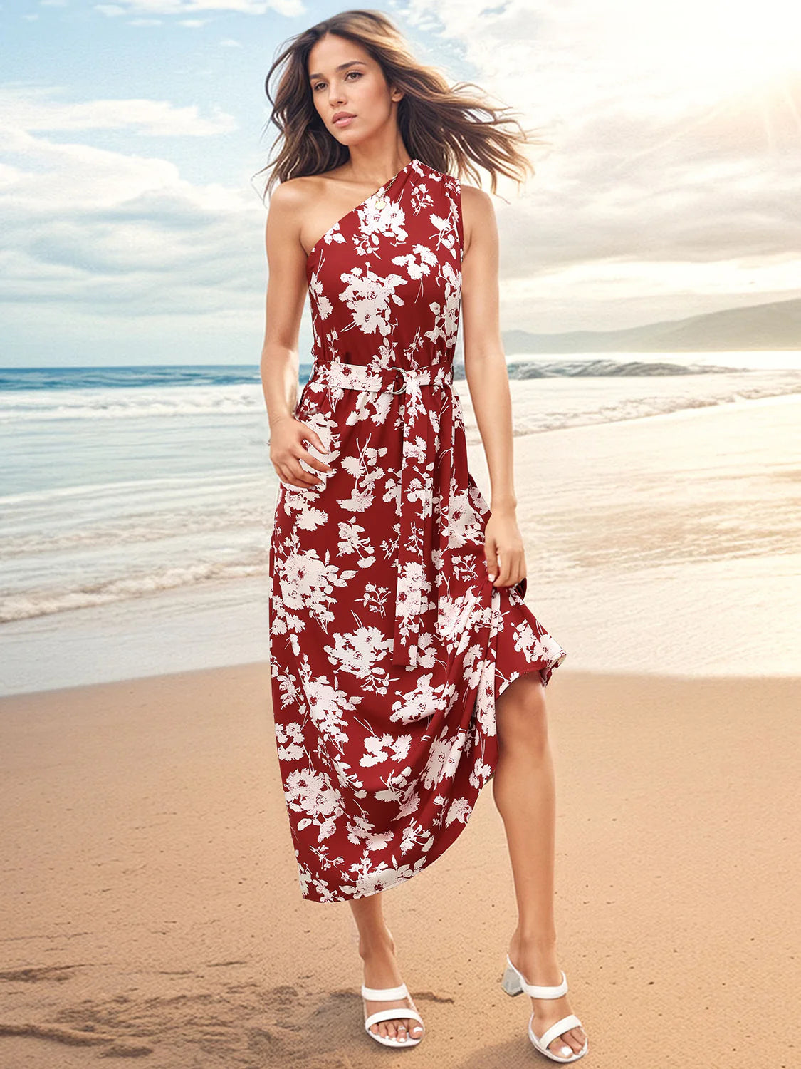 Floral Printed One Shoulder Dress