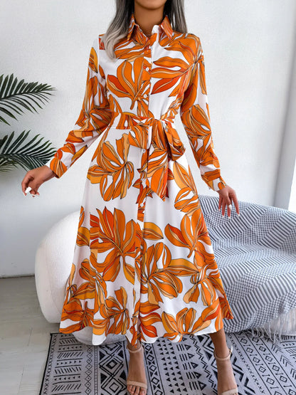 Tied Button up Long Sleeve Dress